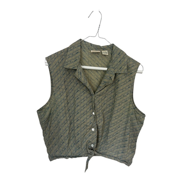 Vintage Cotton Tie-Front Button-Down Tank Large - Picture 1 of 3